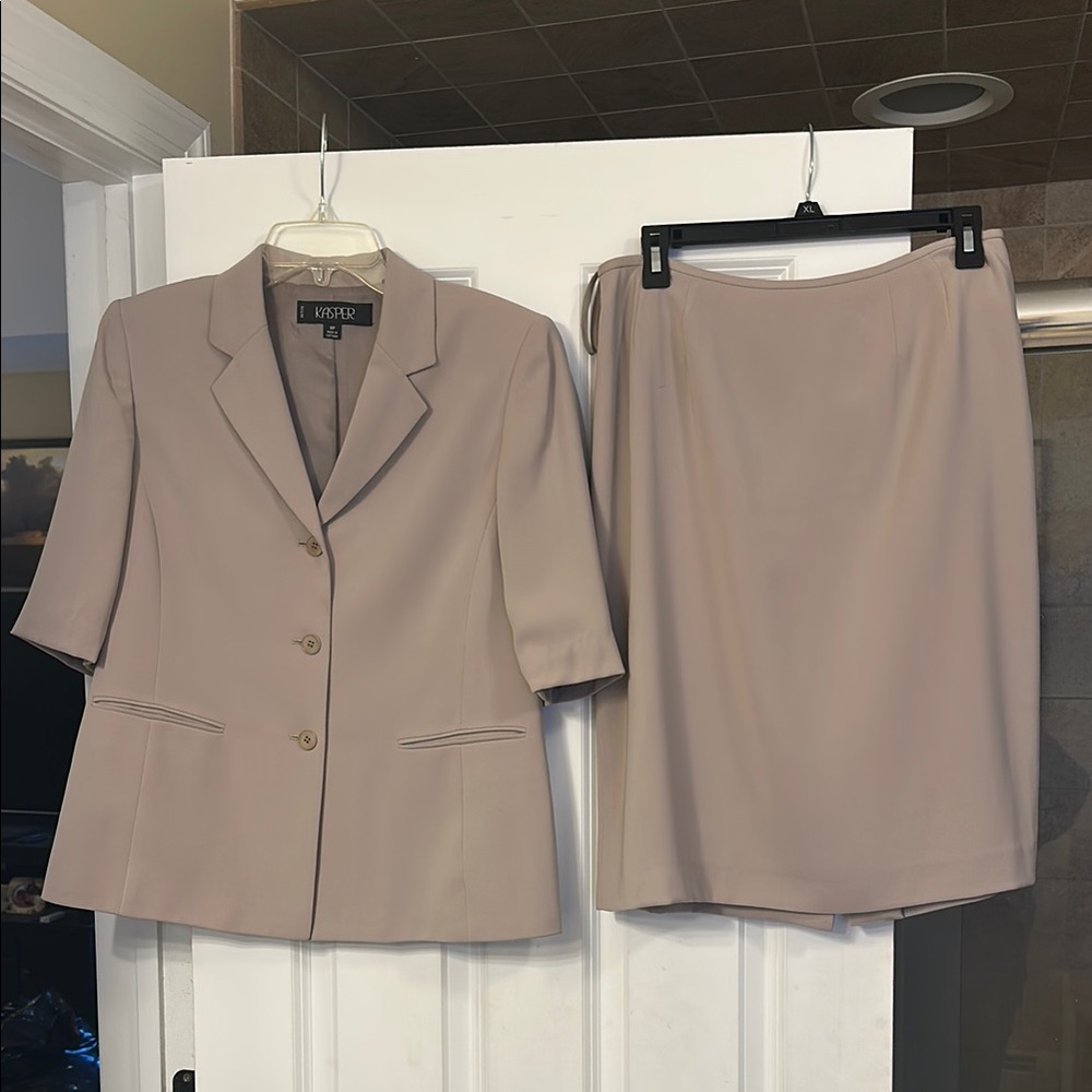 Beige Blazer and Skirt Set by Kasper Petites